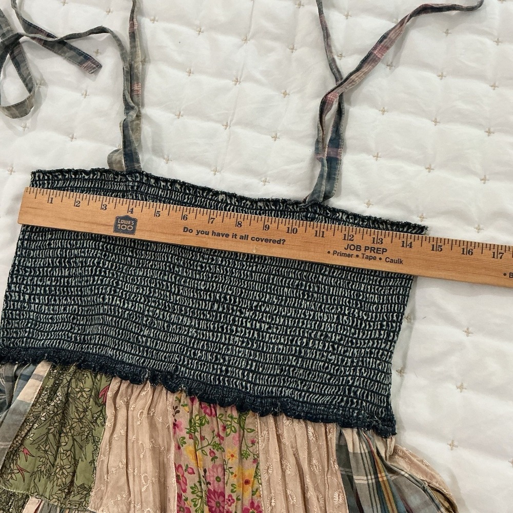 Young Threads Patchwork Dress Smocked Large Maxi Boho Cottage Prairie Western - Picture 12 of 16